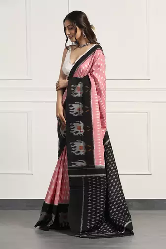 Multicolor Cotton Handloom Ikat Saree Without Blouse