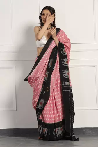 Multicolor Cotton Handloom Ikat Saree Without Blouse