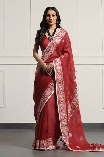 Multicolor Linen Handloom Jamdani On Linen Saree Without Blouse