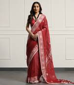 Multicolor Linen Handloom Jamdani On Linen Saree Without Blouse