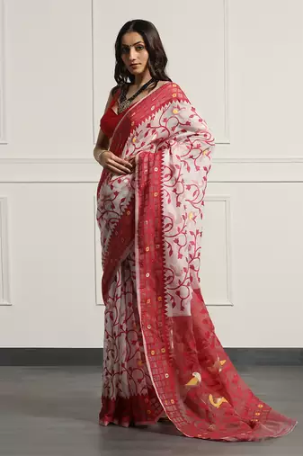 Multicolor  silk handloom jamdani on resham silk