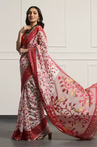 Multicolor  silk handloom jamdani on resham silk