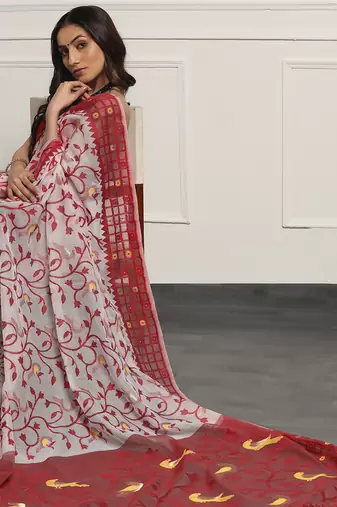 Multicolor  silk handloom jamdani on resham silk