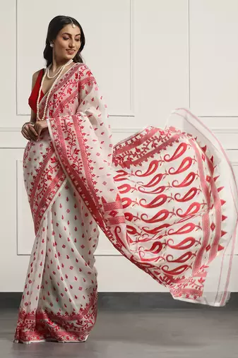 Multicolor  silk handloom jamdani on resham silk