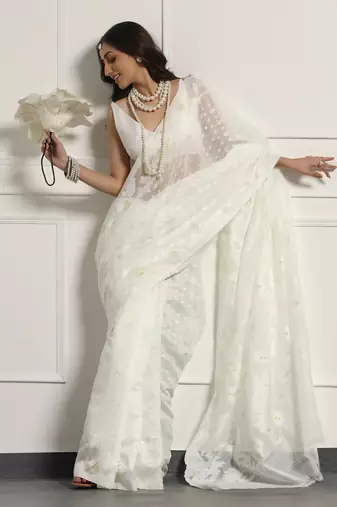 Multicolor  silk handloom jamdani on resham silk
