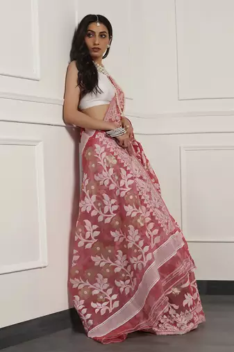 Multicolor  silk handloom jamdani on resham silk