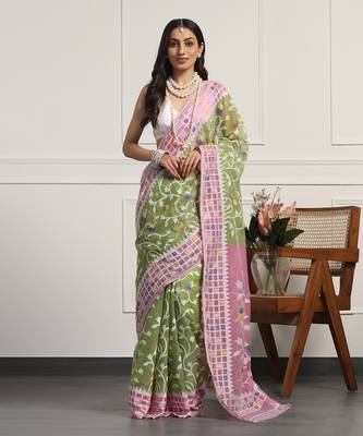 Multicolor  silk handloom jamdani on resham silk 1