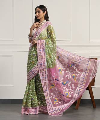 Multicolor  silk handloom jamdani on resham silk 2