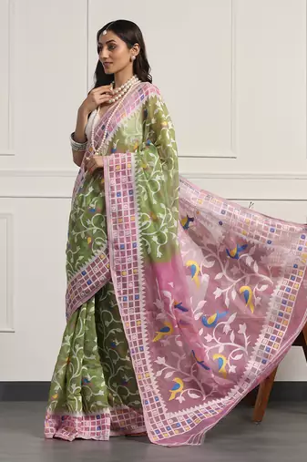 Multicolor  silk handloom jamdani on resham silk