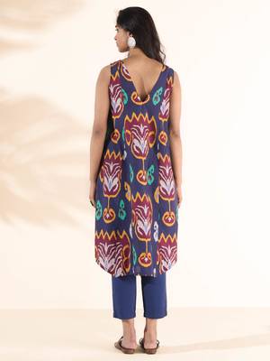  purple cotton ikat sleeveless kurta pant set 2