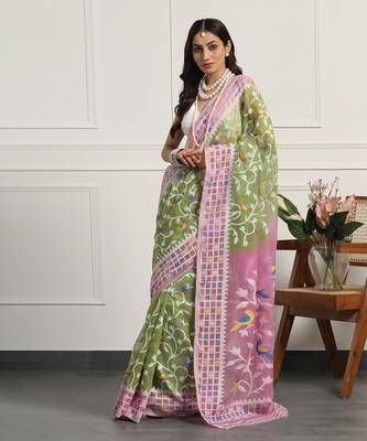 Multicolor  silk handloom jamdani on resham silk 3