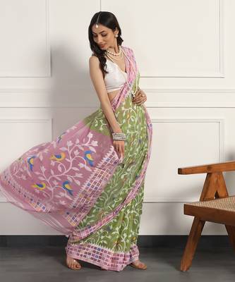 Multicolor  silk handloom jamdani on resham silk 5