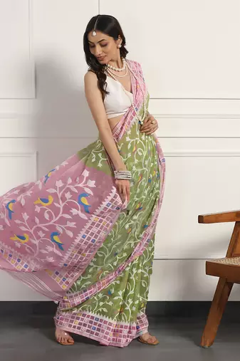 Multicolor  silk handloom jamdani on resham silk