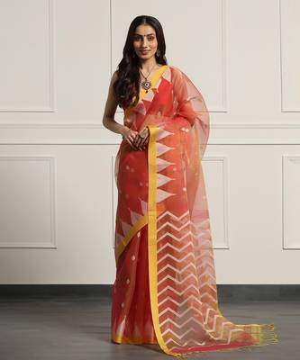 Multicolor Linen Handloom Linen Saree Without Blouse 1