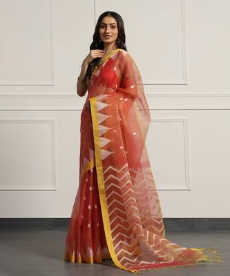 Multicolor Linen Handloom Linen Saree Without Blouse 2
