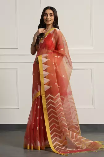 Multicolor Linen Handloom Linen Saree Without Blouse