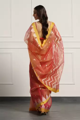 Multicolor Linen Handloom Linen Saree Without Blouse