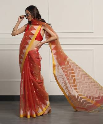Multicolor Linen Handloom Linen Saree Without Blouse 5