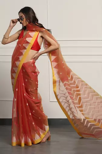 Multicolor Linen Handloom Linen Saree Without Blouse