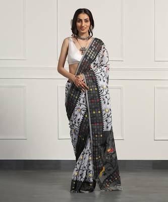 Multicolor  silk handloom jamdani on resham silk 1