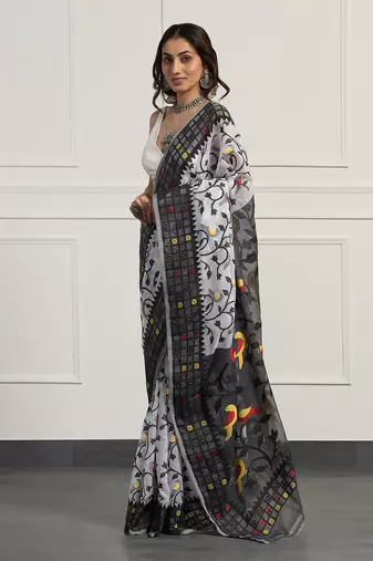 Multicolor  silk handloom jamdani on resham silk