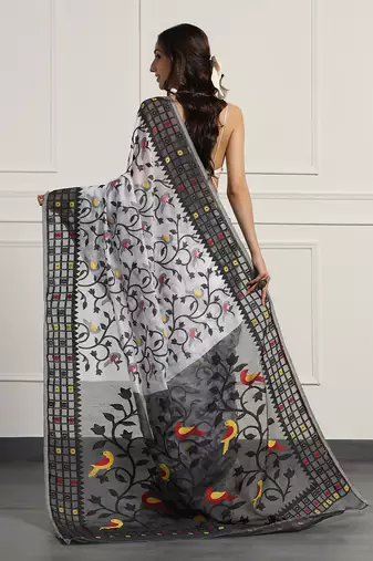 Multicolor  silk handloom jamdani on resham silk