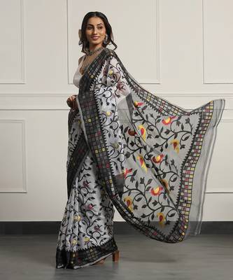 Multicolor  silk handloom jamdani on resham silk 5