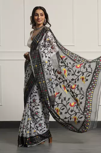 Multicolor  silk handloom jamdani on resham silk