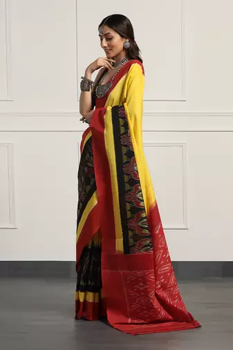 Multicolor  cotton handloom ikat saree