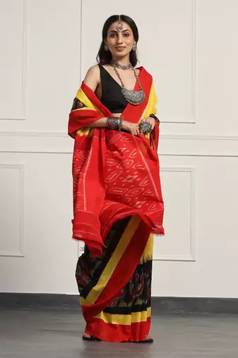 Multicolor  cotton handloom ikat saree