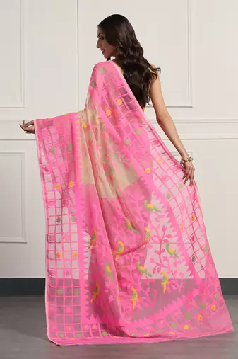 Multicolor  silk handloom jamdani on resham silk