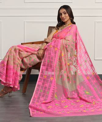 Multicolor  silk handloom jamdani on resham silk 5