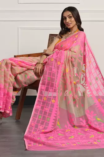 Multicolor  silk handloom jamdani on resham silk