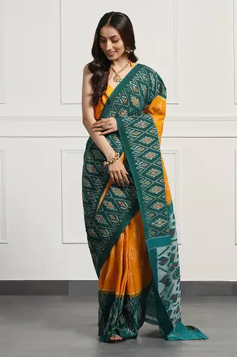 Multicolor  cotton handloom ikat saree