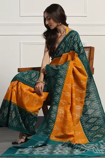 Multicolor  cotton handloom ikat saree