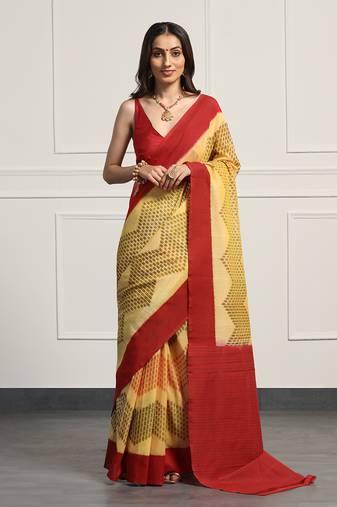 Multicolor  cotton handloom telia rumal double ikat saree
