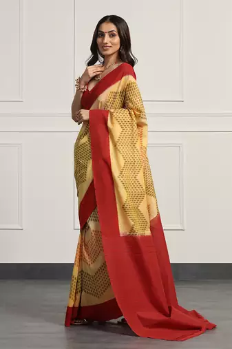 Multicolor  cotton handloom telia rumal double ikat saree