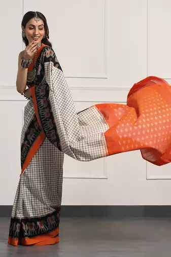 Multicolor  cotton handloom ikat saree