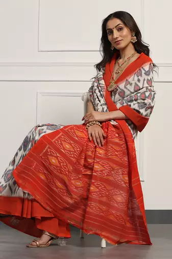 Multicolor  cotton handloom ikat saree