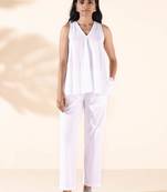 white cotton dobby flared co-ord set