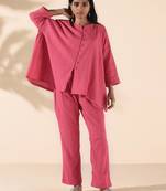 pink cotton dobby oversized co-ord set