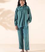 turquoise cotton dobby shirt co-ord set