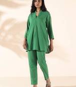 green cotton relaxed co-ord set