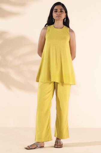 lime cotton sleeveless co-ord set