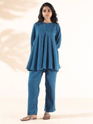 blue cotton dobby yoke co-ord set 1