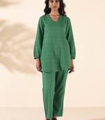 green cotton dobby relaxed co-ord set