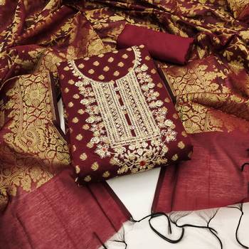 Red Modal Banarasi Jacquard Unstitched Dress Material 1