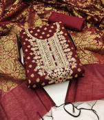 Red Modal Banarasi Jacquard Unstitched Dress Material