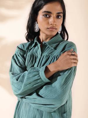 turquoise cotton dobby shirt co-ord set 3