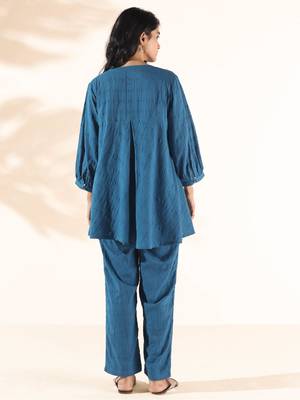 blue cotton dobby yoke co-ord set 2